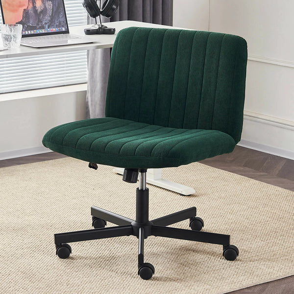 Armless Desk Chair with Wheels Ergonomic Adjustable Swivel Wide Seat Fabric Home Office Chairs