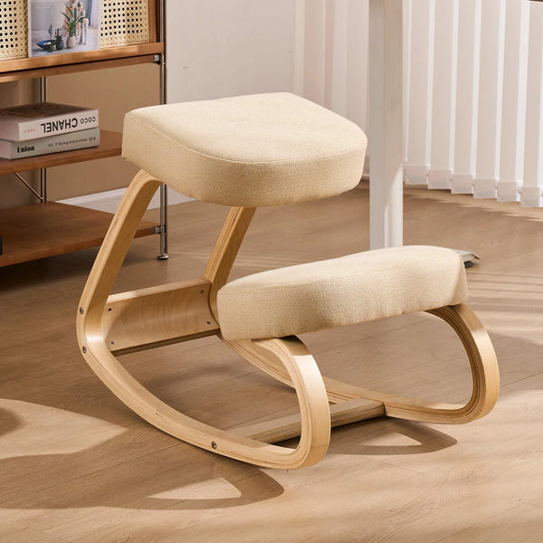 Ergonomic Kneeling Chair Solid Wood Soft Cushion Upholstered Posture Chair