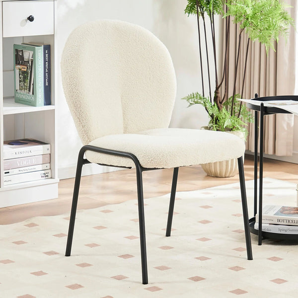 Boucle Dining Chairs Upholstered Modern Sherpa Armless Side Chair with Metal Legs for Kitchen Dining Room