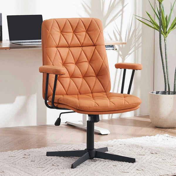 Leather Office Chair Vintage no Wheels Adjustable Swivel Ergonomic Desk Chairs