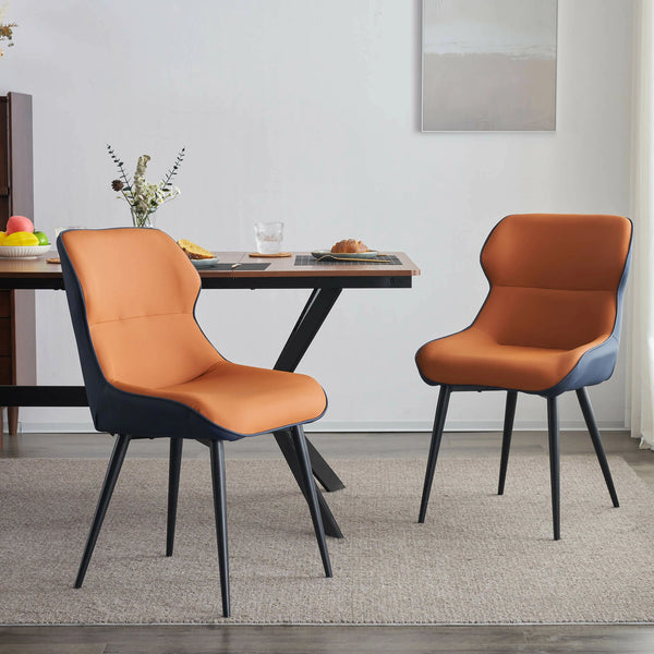 Leather Dining Chair Set of 2 Orange Ergonomic Armless Chairs for Kitchen